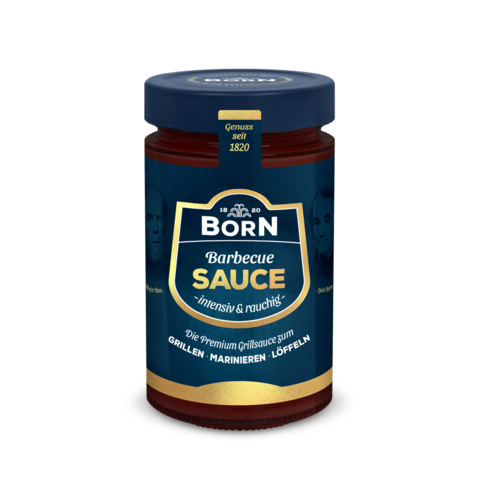 BORN Premium würzige BBQ Sauce im 200ml Glas.