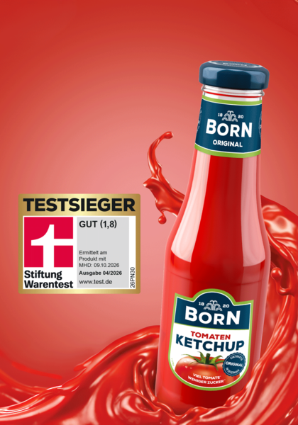 BORN Tomatenketchup in der 450ml Glasflasche ist TESTSIEGER bei Stiftung Warentest (06-2026)