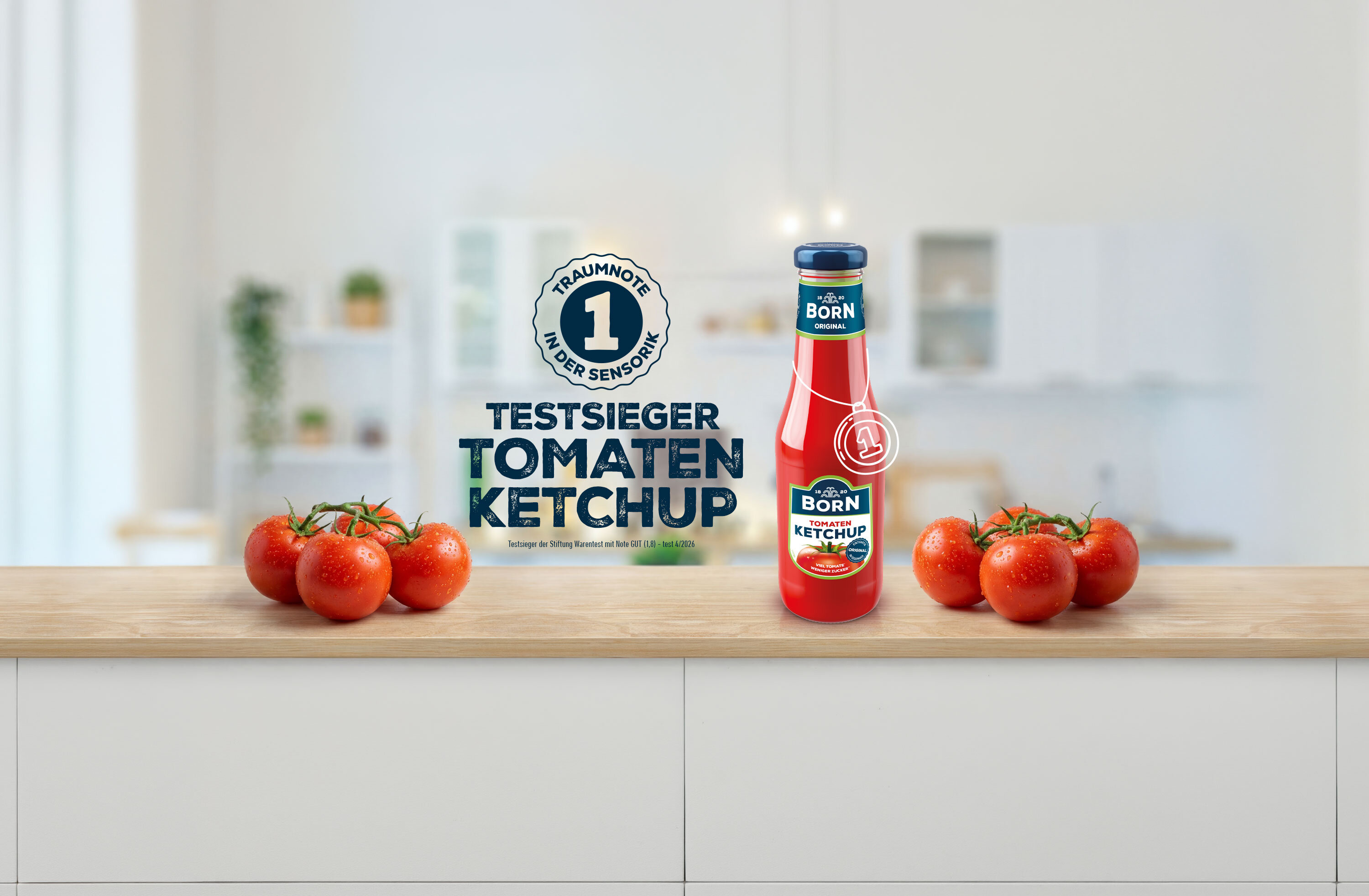 BORN Tomatenketchup in der 450ml Glasflasche ist Testsieger im Ketchupvergleich bei Stiftung Warentest 4/2026