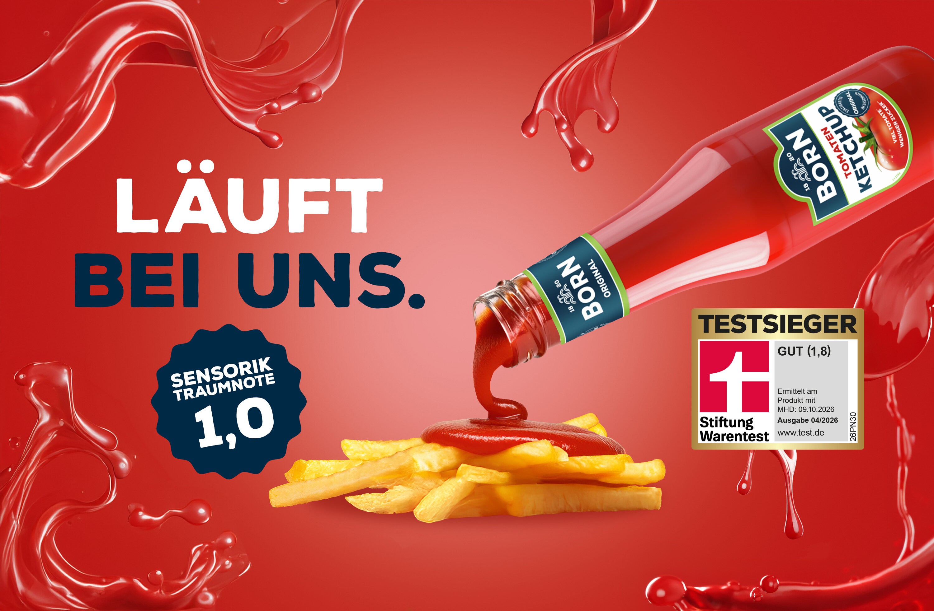 BORN Tomaten-Ketchup Testsieger Stiftung Warentest. Test 04/2026 Gesamturteil „gut“ (1,8). Sensorik-Note 1,0