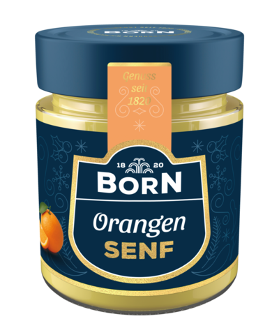 BORN Orangensenf im 125ml Glas. Nur zur Weihnachtszeit als limitierte Edition.