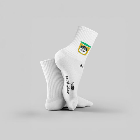 BORN Fansocken im Design Senfbecher. Ein coole Geschenkidee!