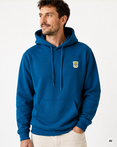 BORN Hoodie Fanartikel mit Senfbecher auf der Brust