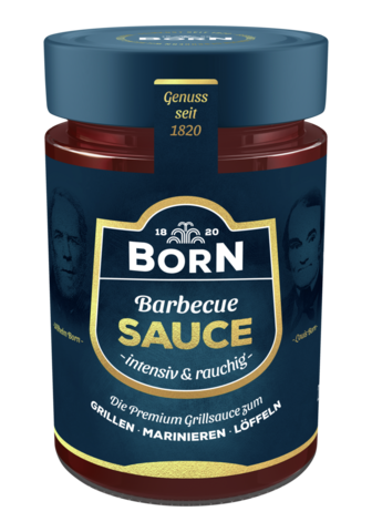 BORN Premium würzige BBQ Sauce im 200ml Glas.