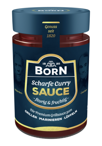 BORN Premium scharfe Curry-Sauce im 200ml Glas.