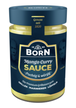 BORN Premium fruchtige Mango-Curry-Sauce im 200ml Glas.