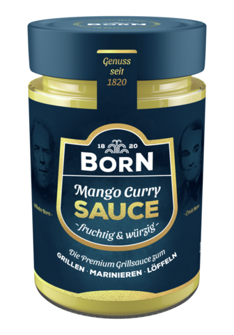 BORN Premium fruchtige Mango-Curry-Sauce im 200ml Glas.