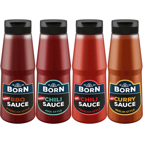 BORN Grillsaucen Bundle mit vier Sorten unserer 300ml Saucen.