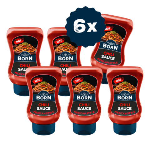 BORN Hot Chili Sauce Mexican Style in der praktischen 250ml Dosierflasche jetzt zum Vorteilspreis im 6er Pack.