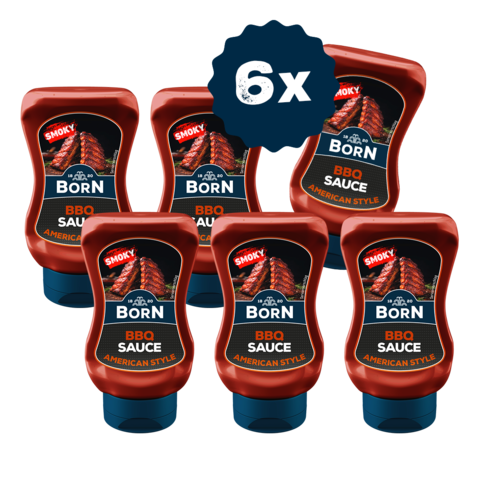 BORN Smoky BBQ Sauce American Style in der praktischen 250ml Dosierflasche jetzt zum Vorteilspreis im 6er Pack.