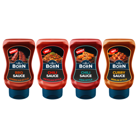 BORN Grillsaucen Bundle mit vier Sorten unserer 250ml Saucen.