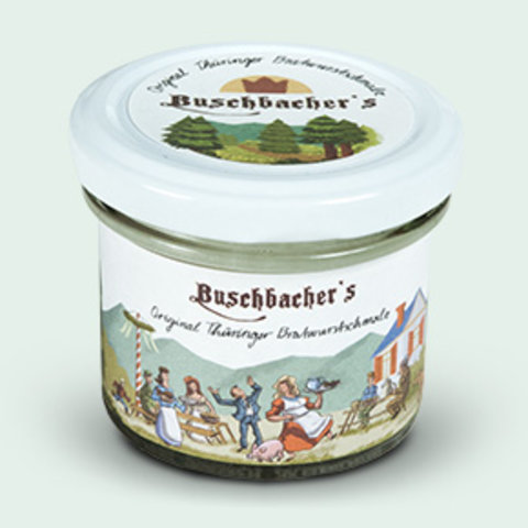 Buschbachers Bratwurstschmalz aus Thüringen im 80g Glas.