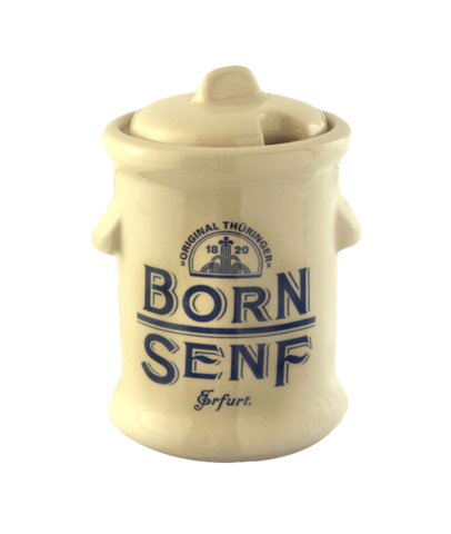 BORN Senf-Töpfchen Keramik 200ml zum Nachfüllen mit BORN Senf. Mit BORN Aufdruck ist es ein wahrer Blickfang auf jedem Esstisch. eine tolle Geschenkidee.