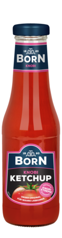 BORN Knobi-Ketchup in der 450ml Glasflasche. Unser Original für wahre Knoblauchliebhaber.